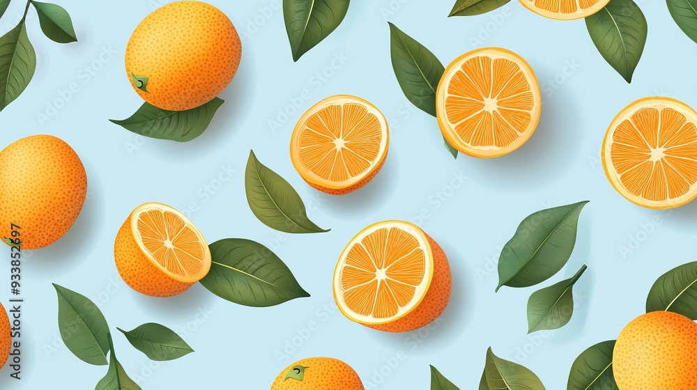 A vector design featuring a cute pattern of orange fruits as the background. A vector design featuring a cute pattern of orange fruits as the background.