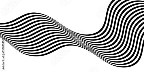 Black on white abstract perspective line stripes with 3d dimensional effect isolated on white. The geometric lines element design. optical illusion op art.