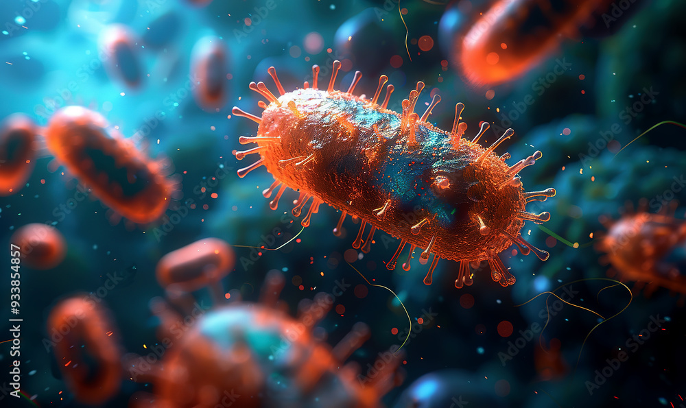 Close-up of bacteria and microbes on a blurred background Close-up of bacteria and microbes on a blurred background