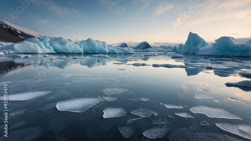 Smooth Icy Surface of Frozen Lake in Vatnajokull National Park Iceland. photo