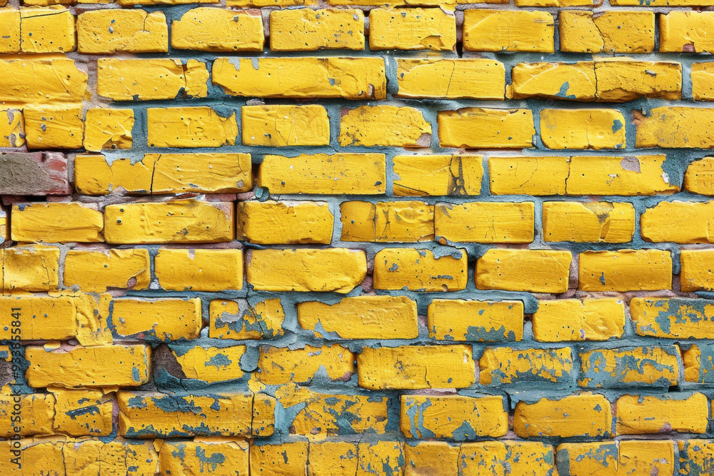 Vibrant yellow brick wall with peeling paint texture Vibrant yellow brick wall with peeling paint texture