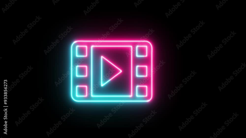 neon film icon on black background. neon film icon on black background.
