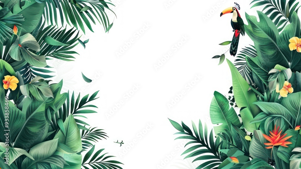 Fototapeta premium Tropical Jungle Frame With Toucan.