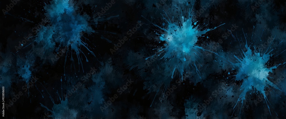 Fototapeta premium Midnight Black and Electric Blue Abstract Watercolor Splashes.
