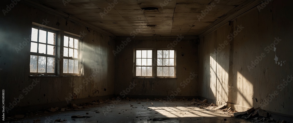 Light and shadow play in an abandoned, ruined room. Light and shadow play in an abandoned, ruined room.