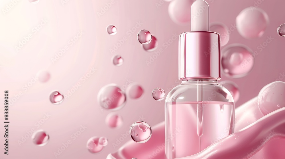 Pink Dropper Bottle with Pink Liquid and Bubbles Pink Dropper Bottle with Pink Liquid and Bubbles