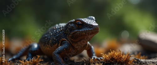 One close-up imonege of one newt in a woneter. photo