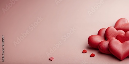 Valentine s Day design Red hearts border on a pink background with top down copy space. photo