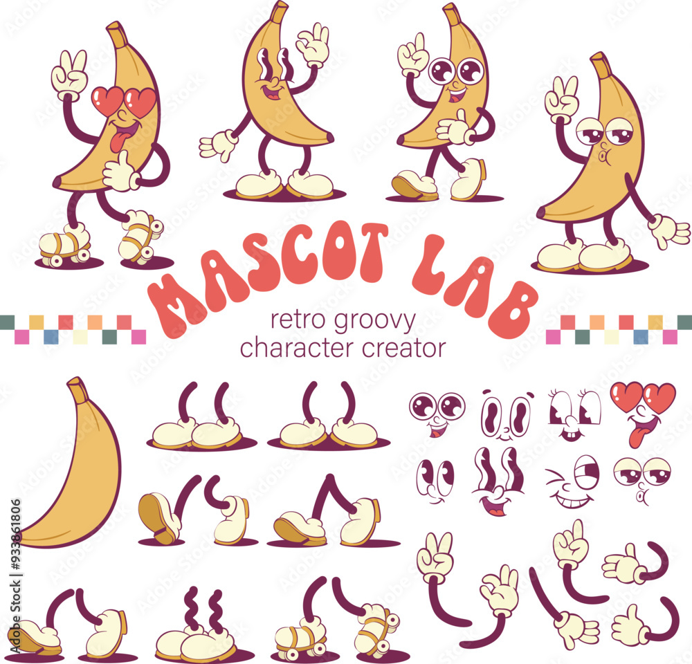 Banana retro groovy mascot creation kit Banana retro groovy mascot creation kit