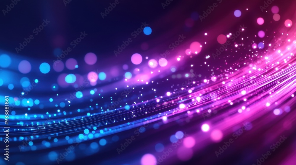 Abstract banner featuring pink blue shining neon streaks and bokeh illumination Data transmission concept Abstract banner featuring pink blue shining neon streaks and bokeh illumination Data transmission concept