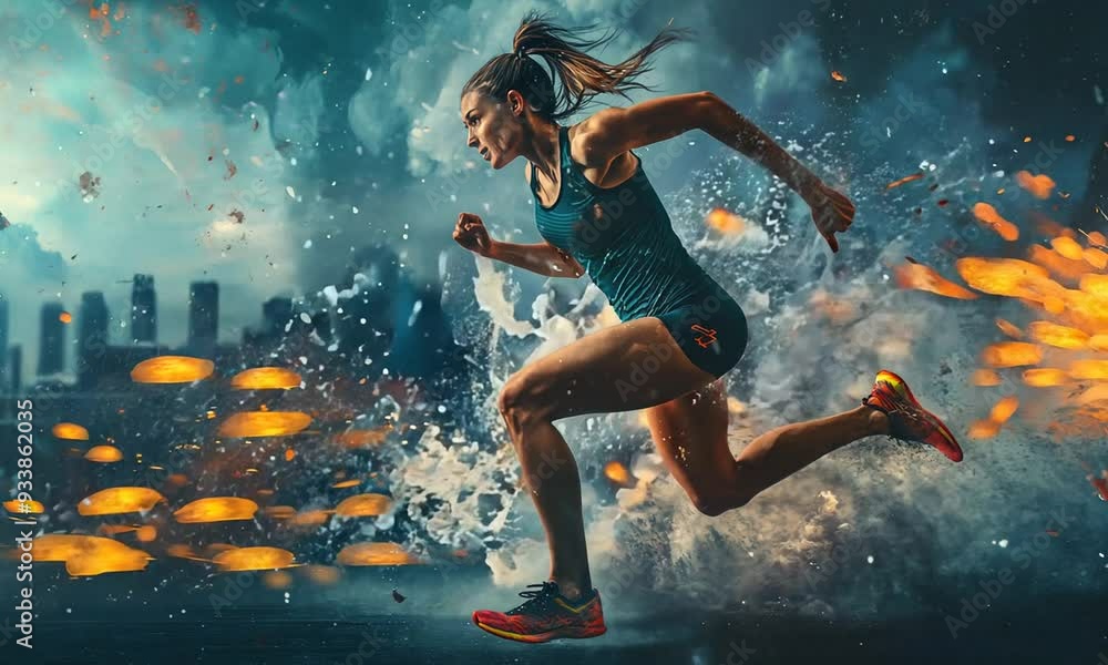 Athlete Running in a Dramatic Scene Athlete Running in a Dramatic Scene