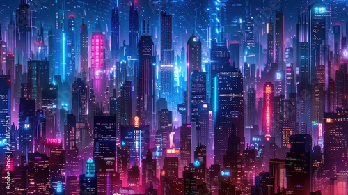 Wallpaper Mural A cityscape with neon lights and buildings in the background Torontodigital.ca