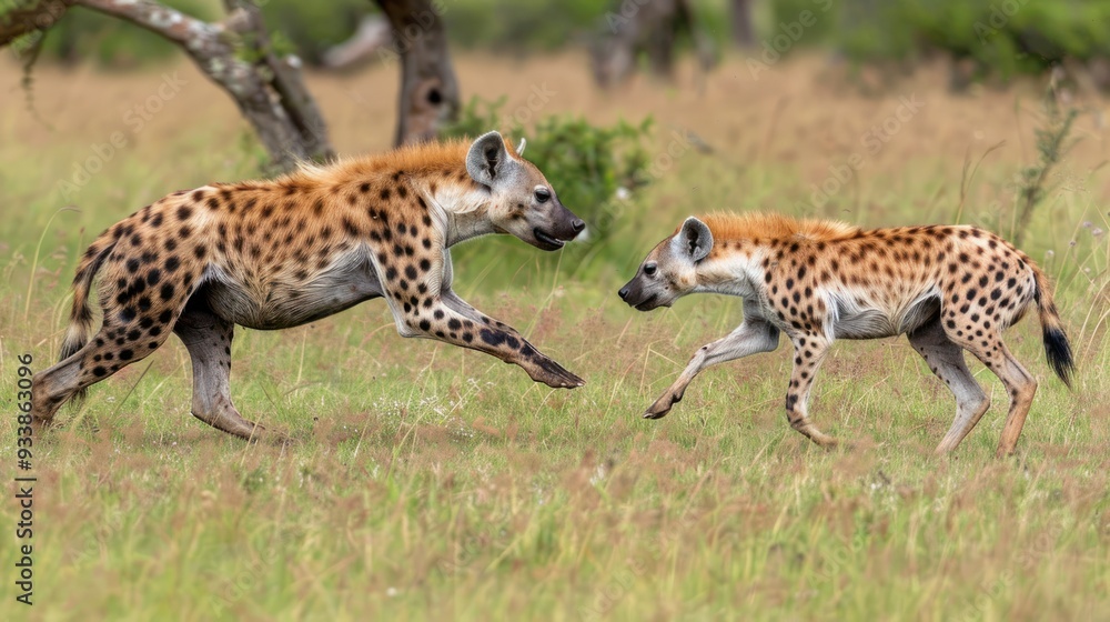 Two Spotted Hyenas Playing in the Grass. Two Spotted Hyenas Playing in the Grass.