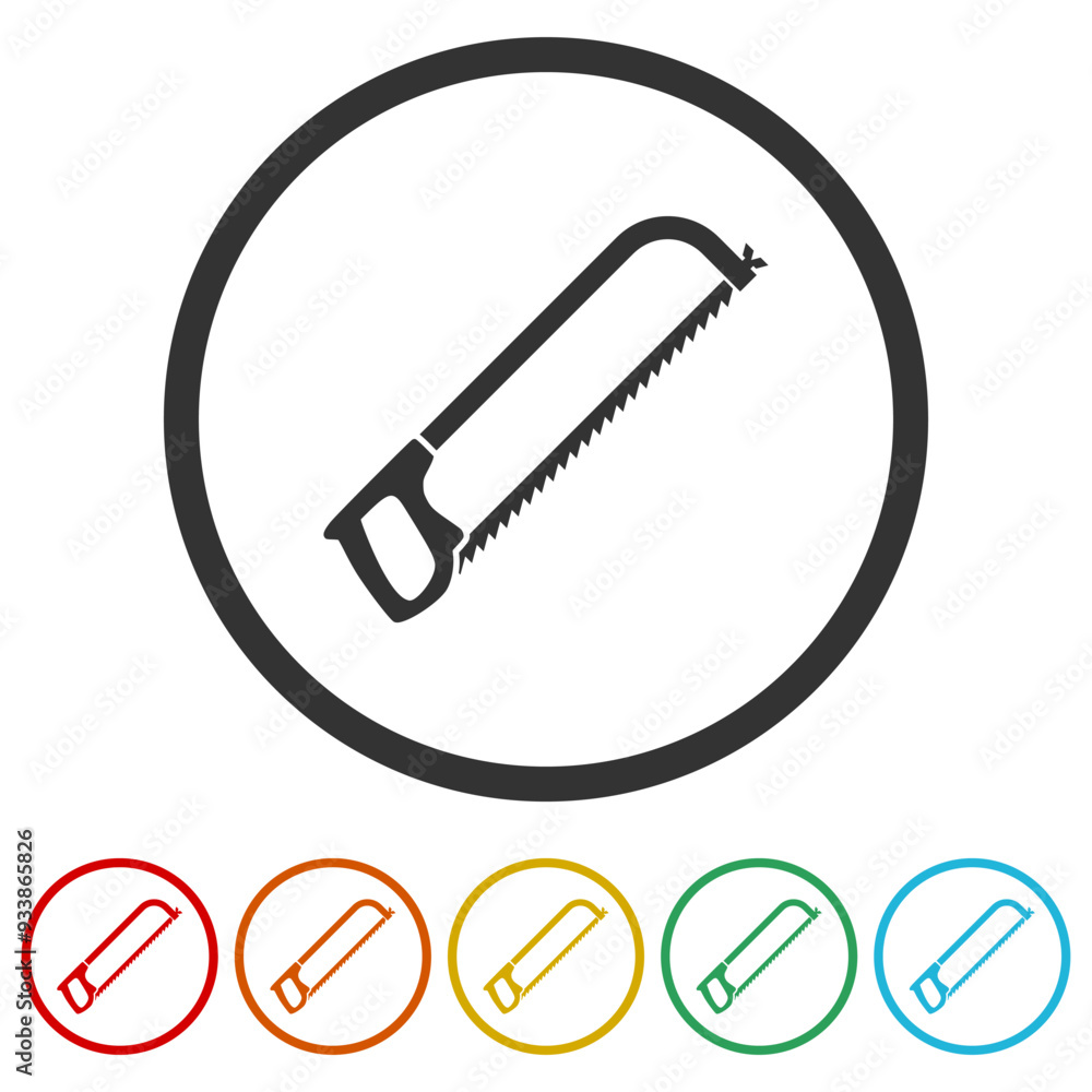 Saw icon. Set icons in color circle buttons Saw icon. Set icons in color circle buttons