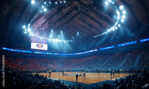 Basketball Game in a Packed Stadium