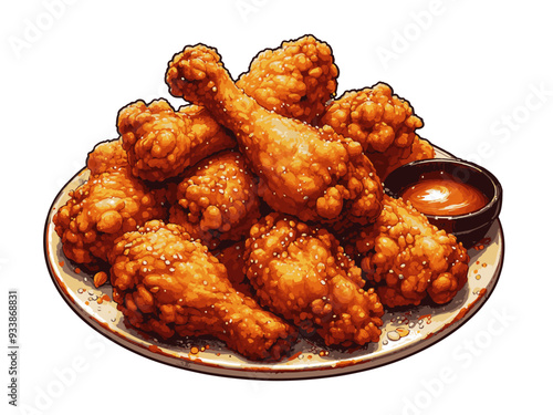 American fast food fried chicken drumsticks illustration vector. Asian appetizers and finger food icon top view. 
Fried chicken drumsticks top view cartoon. Fast food crispy chicken menu icon vector.