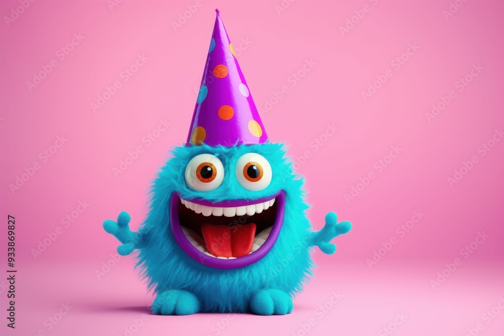 Cute monster with birthday hat on head Cute monster with birthday hat on head