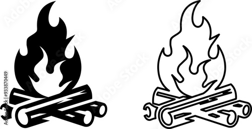 Bonfire icon. Fire is burning. Fire icon with a logs. Fire flame vector silhouette. Vector illustration