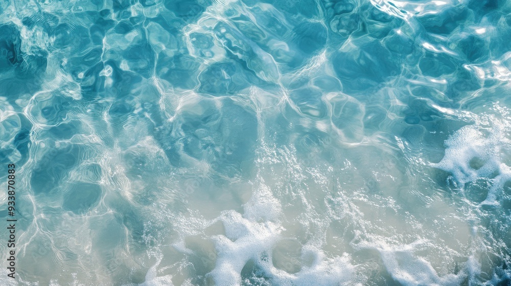 Obraz premium Anime-style top view of the sea, with clear, blue water and subtle waves, offering a peaceful and refreshing visual experience.
