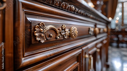 Ornate wooden bar counter with decorative elements