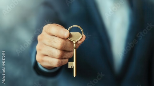 Person holding a key that unlocks streams of income, financial opportunities, 3D illustration