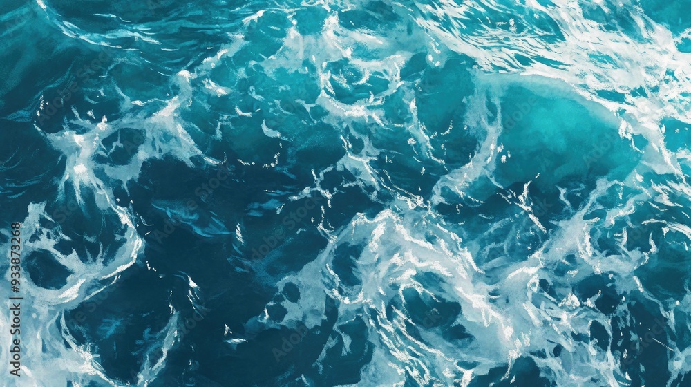 Clear blue water in an anime style, viewed from above, capturing the gentle movement of waves in a peaceful and immersive scene. Clear blue water in an anime style, viewed from above, capturing the gentle movement of waves in a peaceful and immersive scene.