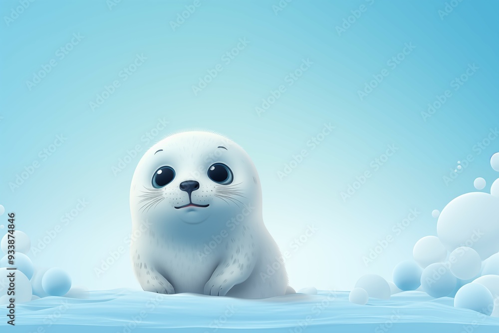 Obraz premium cute seal on blurred soft blue and white color background for cute and relax design
