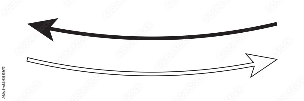 Curved arc shape dual side arrow. Long curved wavy black arrow pointing ...