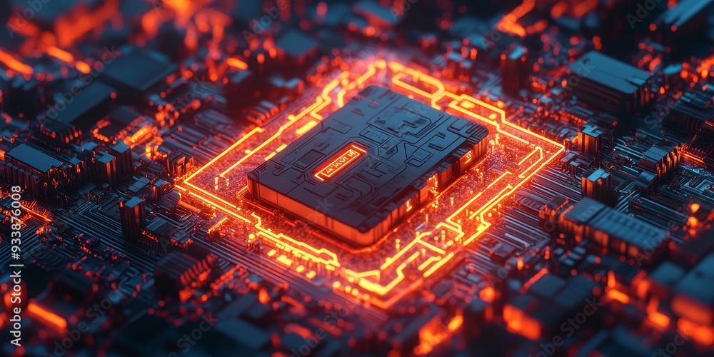 Glowing digital lock surrounded by intricate neon circuitry, symbolizing high-tech cyber security in a futuristic, data-driven world Glowing digital lock surrounded by intricate neon circuitry, symbolizing high-tech cyber security in a futuristic, data-driven world