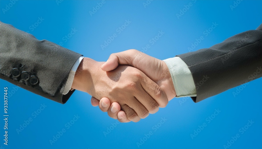 Shaking hands as a greeting between two people blue background Shaking hands as a greeting between two people blue background
