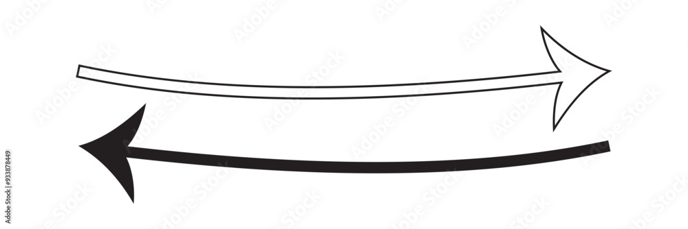 Curved arc shape dual side arrow. Long curved wavy black arrow pointing icon. Undulating arrow icon. 11:11 Curved arc shape dual side arrow. Long curved wavy black arrow pointing icon. Undulating arrow icon. 11:11