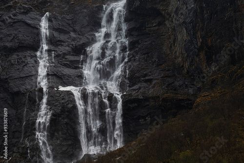 waterfall close up in the surroundings of the town of  Tennevoll, Norway