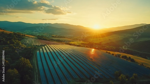 Wallpaper Mural Solar panel produces green, environmentaly friendly energy from the setting sun. Aerial view from drone. Landscape picture of a solar plant that is located inside a valley with generative ai Torontodigital.ca