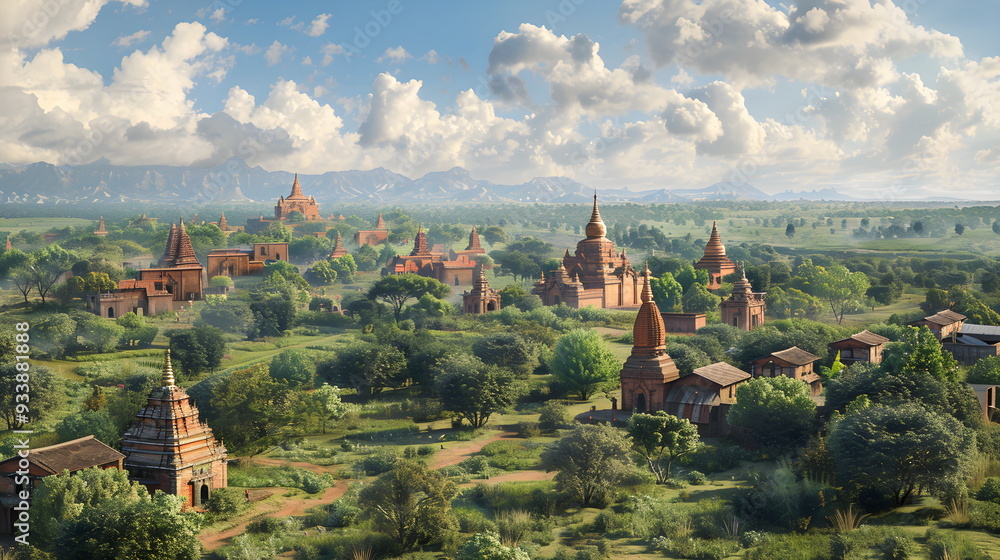 custom made wallpaper toronto digitalThe ethereal city of temples and world heritage, Bagan, Myanmar with Hot air balloons and misty aerial views of Pagodas.