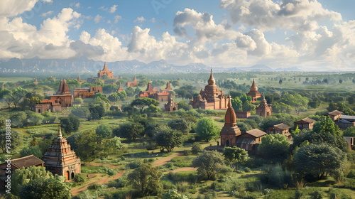 Wallpaper Mural The ethereal city of temples and world heritage, Bagan, Myanmar with Hot air balloons and misty aerial views of Pagodas. Torontodigital.ca