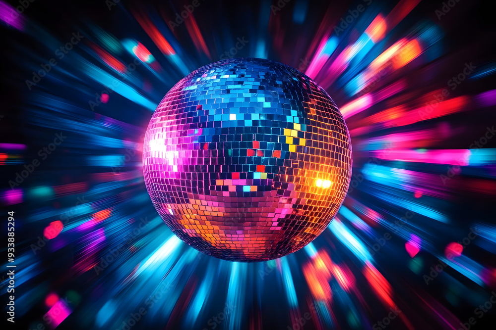 Obraz premium Colorful disco mirror ball nightclub sphere light.
