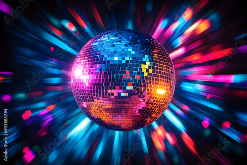 Colorful disco mirror ball nightclub sphere light. photo