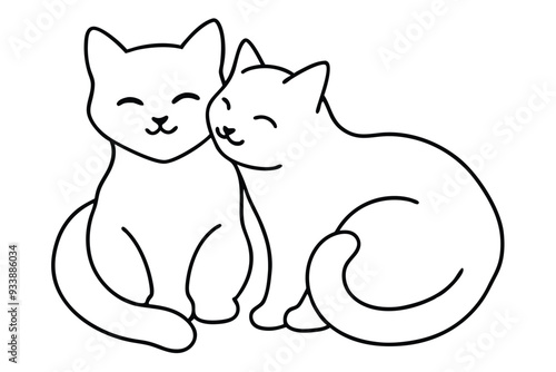 Illustration of cats cuddling each other Line art vector