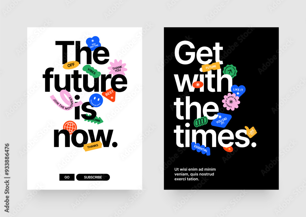 Layout template with geometric shapes and y2k patches, labels, tags, stickers for flyer, poster, cover, brochure or banner. Layout template with geometric shapes and y2k patches, labels, tags, stickers for flyer, poster, cover, brochure or banner.