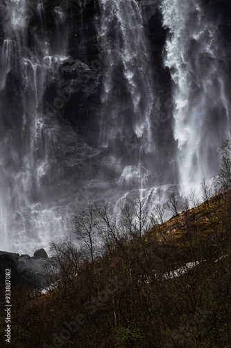 waterfall close up in the surroundings of the town of Tennevoll, Norway