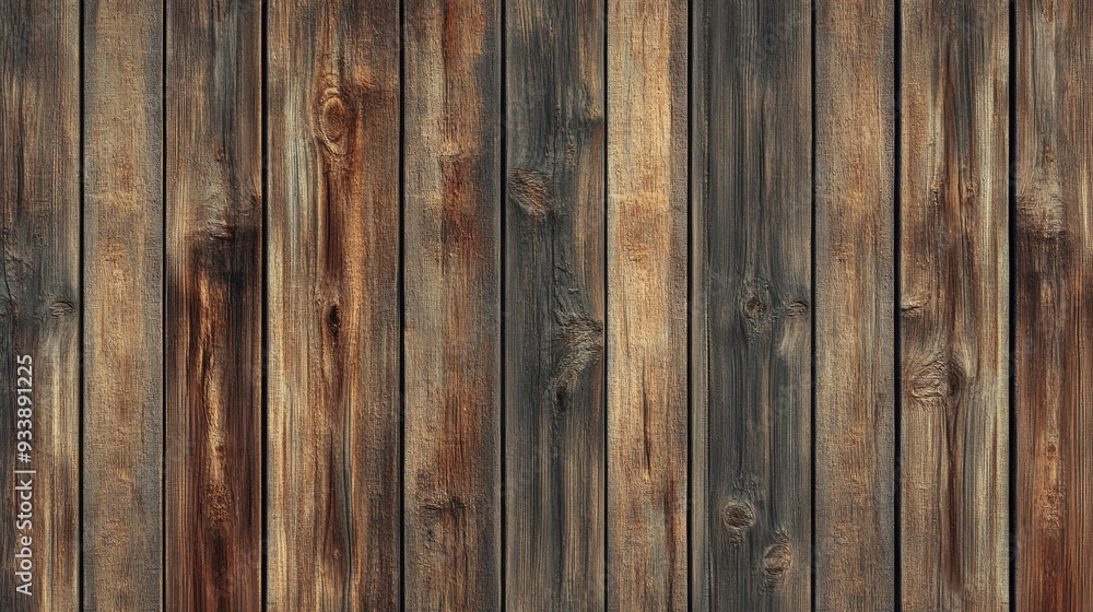 Naklejka premium Repeating rustic wood planks in an anime style, creating an amazing background with a touch of traditional charm and textured detail.
