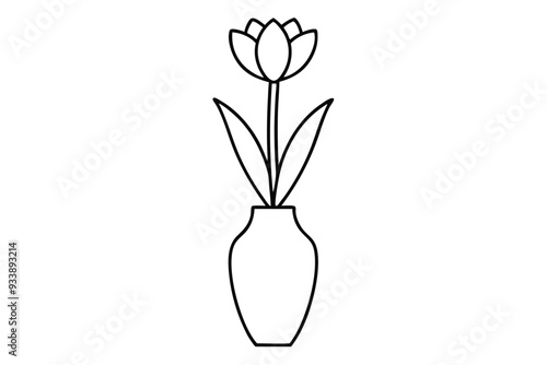 A flower in a vase line art vector illustration