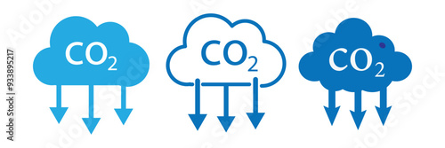 Cloud co2 symbol with down arrow vector outline icon set. Reduce carbon dioxide sign concept illustration. co2, carbon dioxide emissions icon vector.