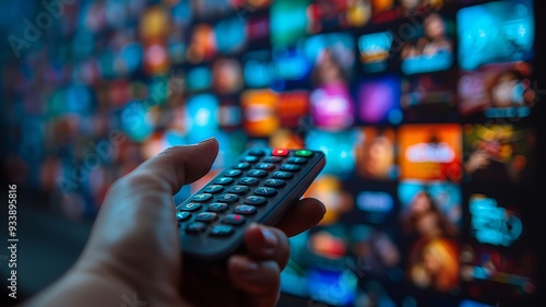 Hand Holding Remote Control in Front of a TV Screen