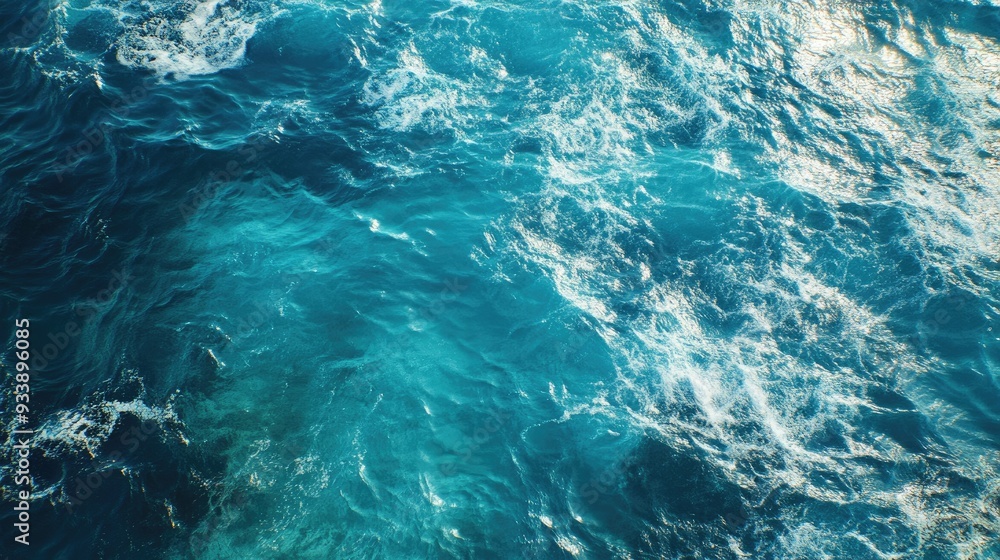 Serene top-down anime view of clear blue ocean water, with soft waves creating a soothing, tranquil atmosphere. Serene top-down anime view of clear blue ocean water, with soft waves creating a soothing, tranquil atmosphere.