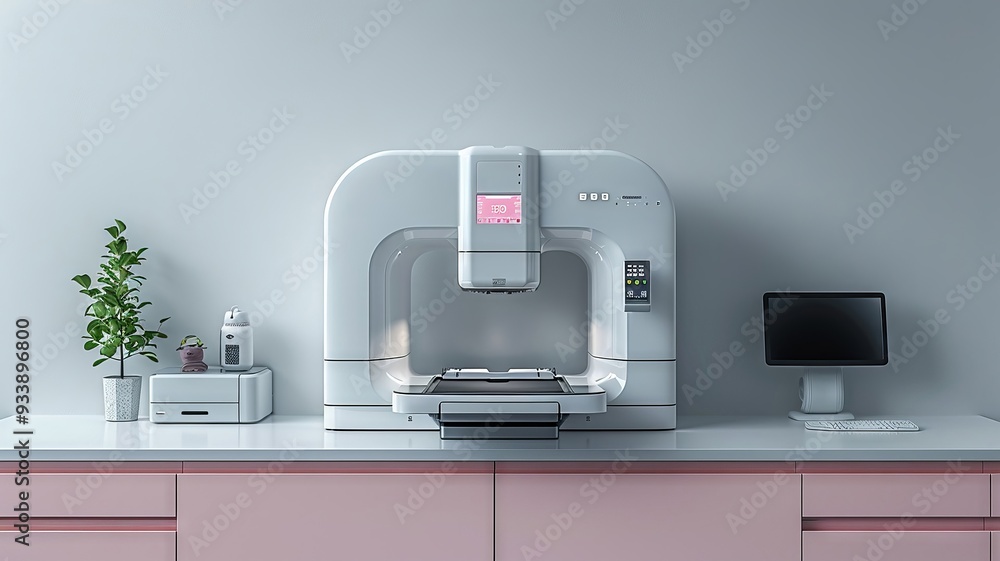 Advanced 3D printer on a desk in a modern workspace Advanced 3D printer on a desk in a modern workspace