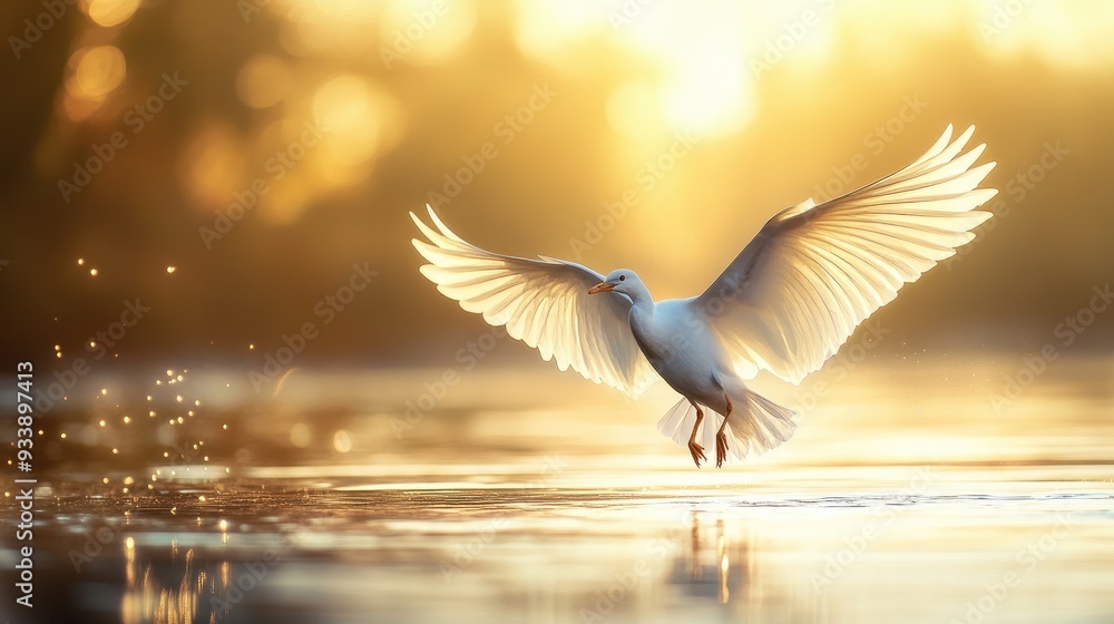 Obraz premium wings fluttering as it takes flight, set against a serene backdrop.
