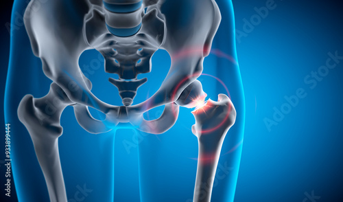 Fotografie Medical 3D illustration of a hip joint with fracture - 3D illustration