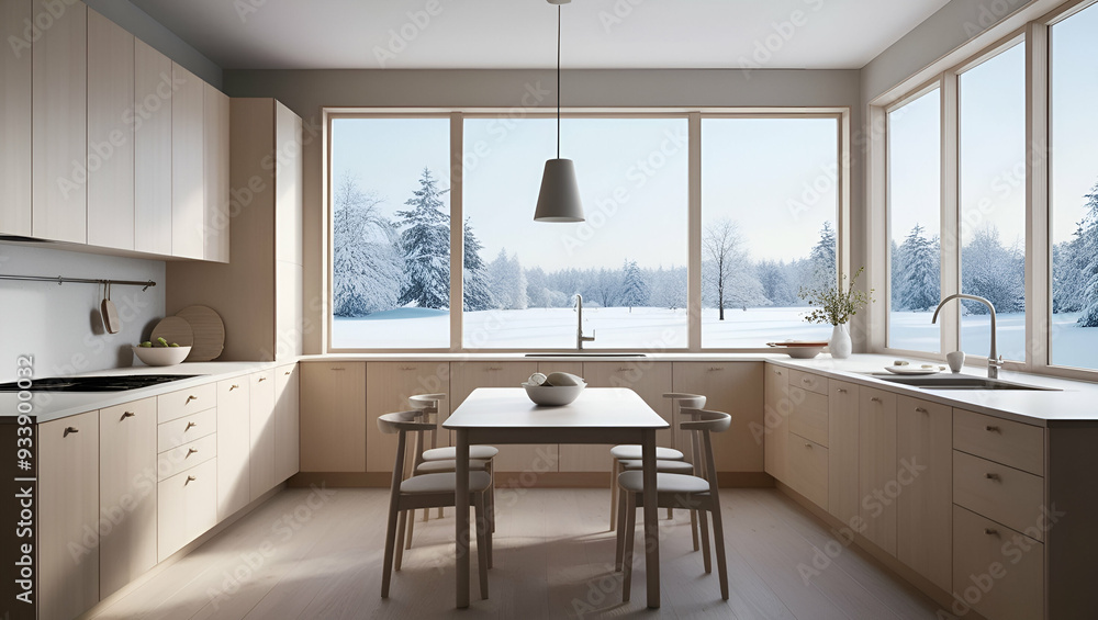 Fototapeta premium A Scandinavian-style kitchen with minimalist design