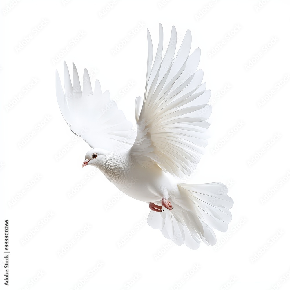 Fototapeta premium A white bird with its wings spread out is flying in the air